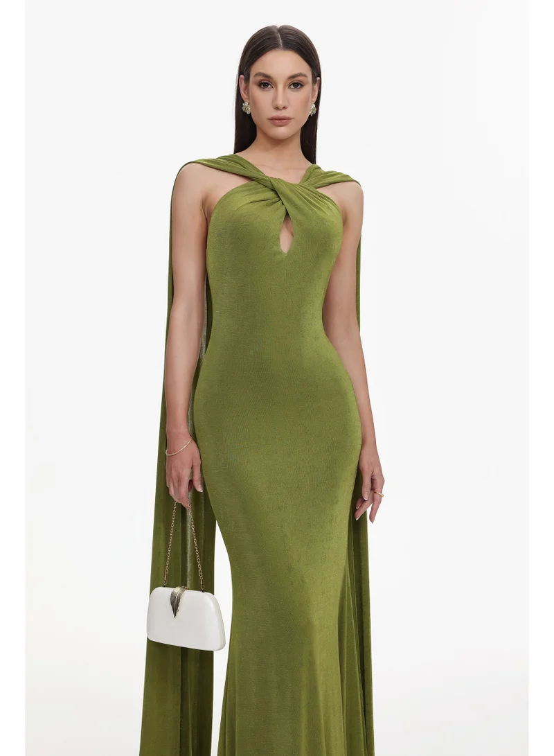 Bella Barnett  Romelle Elegant Contour Twist Halter Cape Cut Out  Maxi Dress for Women | Best Price UAE